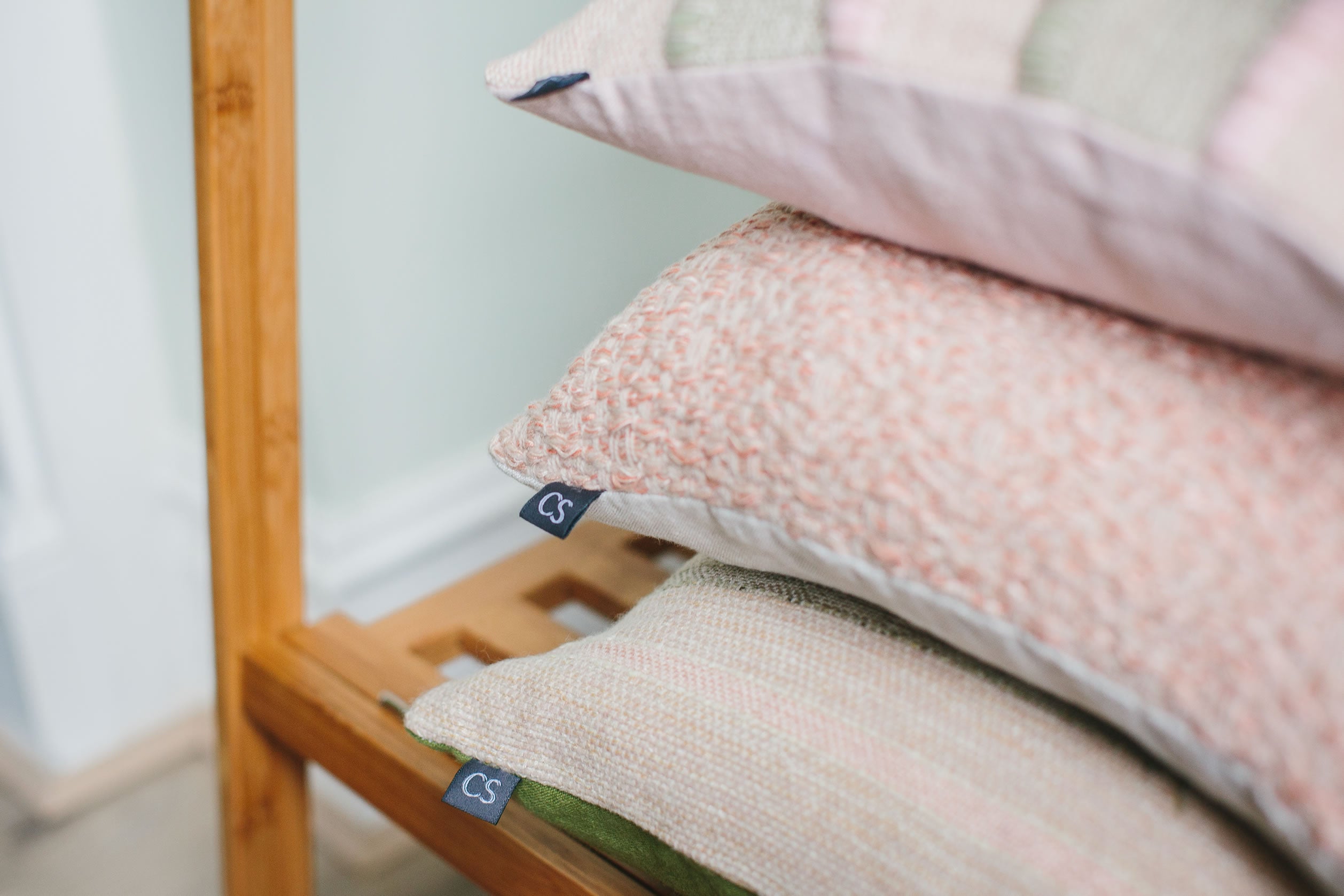 Brittany Cushion (Square - Medium) | "Waves" | Natural Green & Salmon